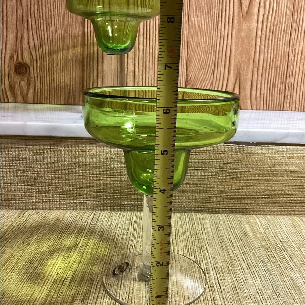 New Vintage 2003 The Cellar For Macy’s Green Glass Margarita Glasses set of 2
